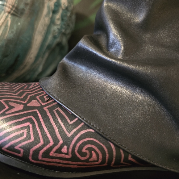 HANDCRAFTED Upcycled Faux Leather Black Boots HANDPAINTED Kitten Heel Ankle Shoe - Picture 15 of 17